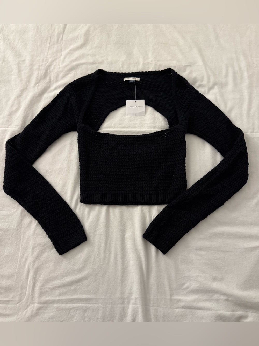 American Eagle Outfitters crochet style black long sleeve crop top in a M